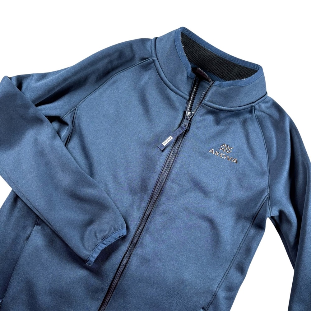 Akova Kids Navy Full Zip Performance Fleece Jacket Sz 8 Mock Neck thermal lined
